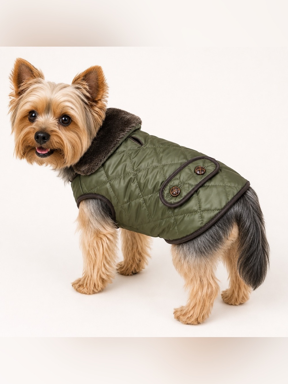 Top Paw Olive Green Quilted Fleece-Lined Dog Coat 13”